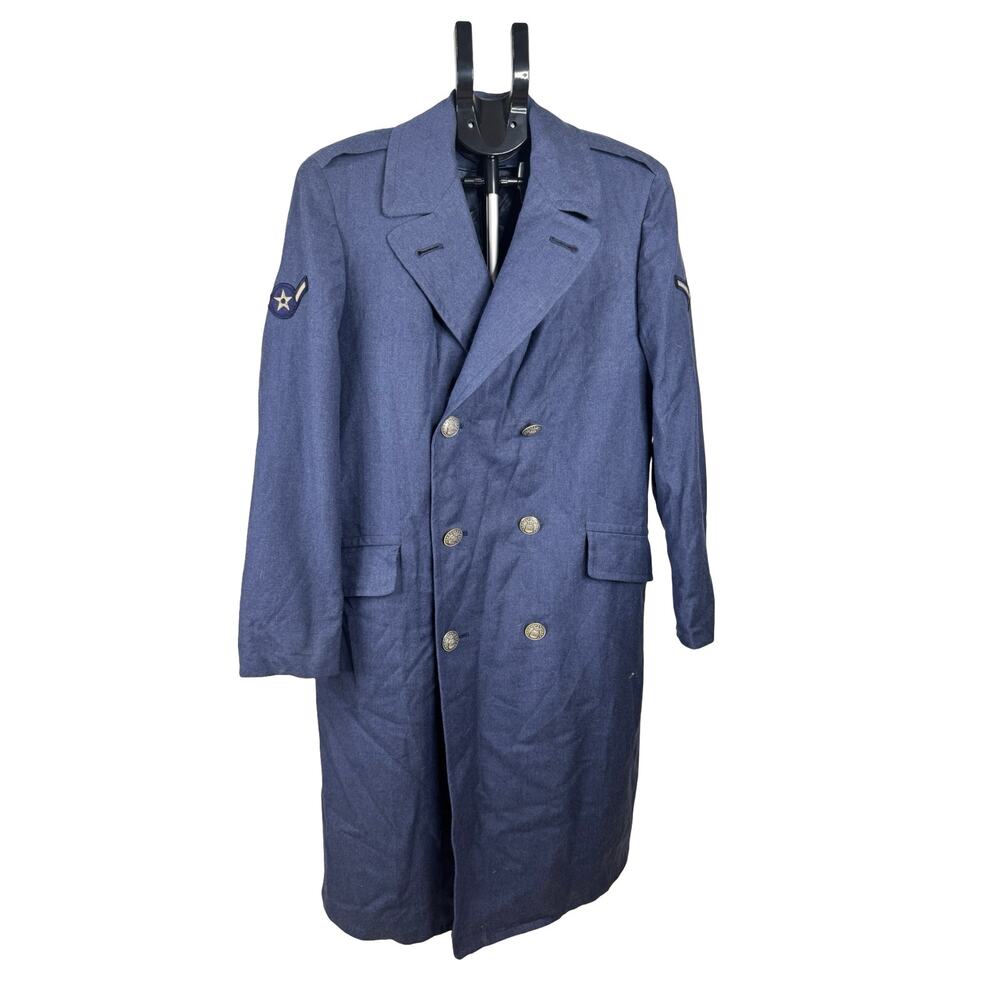 Vintage USAF Blue Wool Overcoat 37R Cold War Men’s Trench Coat